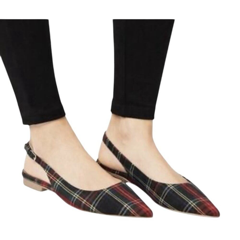 Matiko Lori Green Tartan Plaid Slingback Pointed Toe Flats Women’s Size 37 NIB